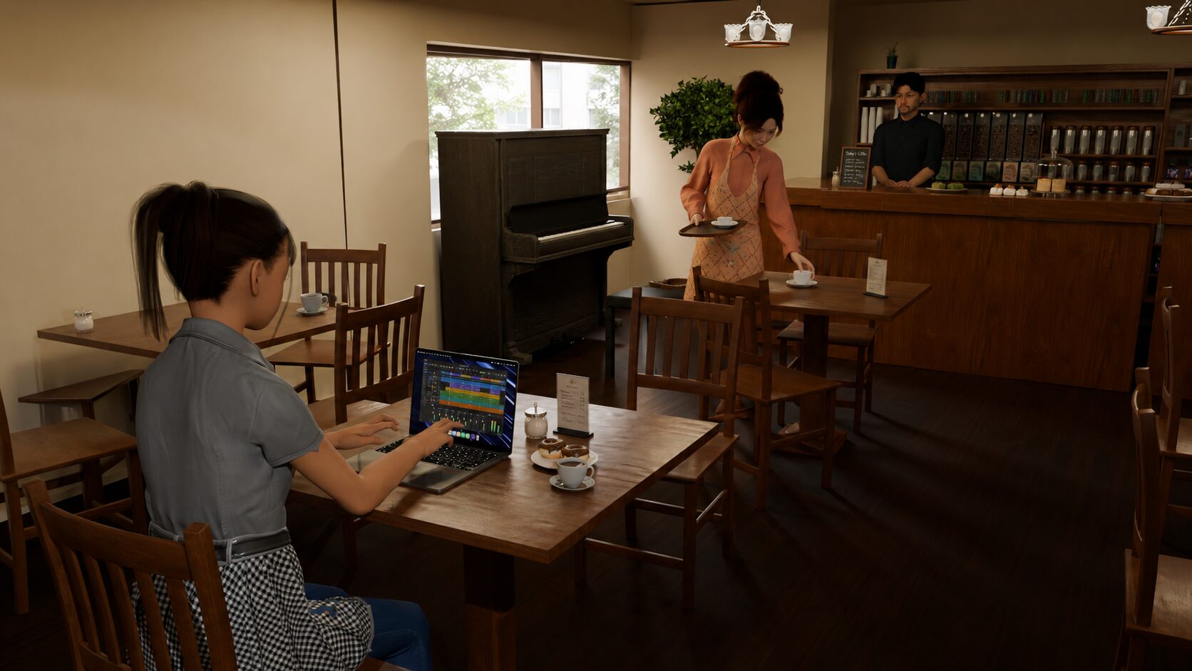 Cafe B-Sideの店内でノートPCを開くShiokaze